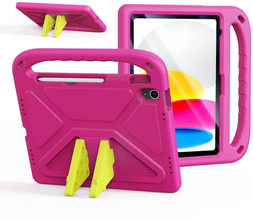 Roze Dux Ducis PUFF iPad hoes met groene uitklapbare standaard